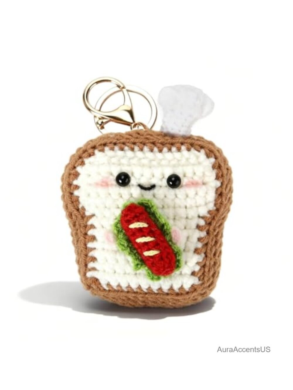 Crochet Croissant Keychain Purse Charm Bag Accessory Cute Bread Charm for